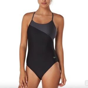 NEW Speedo Eco Endurance One-Piece Swimsuit – Grey/Black – Size 8